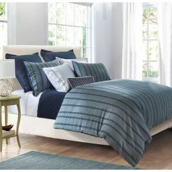 Discount 🔥 HiEnd Accents 3 Pc Harper Stripe Duvet Set, Super King Blue 💯