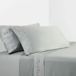 New โ๏ธ HiEnd Accents 350 TC Gray Sheet Set With Gray Scroll Embroidery ๐