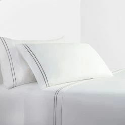 Best Sale 🌟 HiEnd Accents 350 TC White Sheet Set With Gray Stripe Embroidery 🎉
