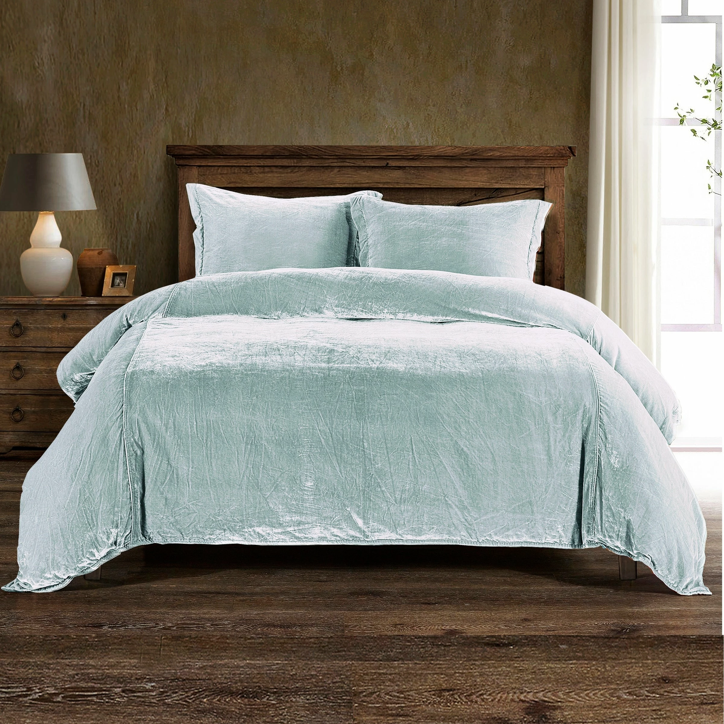 Promo 🧨 HiEnd Accents Stella Faux Silk Velvet Duvet Cover Set, 3PC Stone ✨ 10 Promo 🧨 HiEnd Accents Stella Faux Silk Velvet Duvet Cover Set, 3PC Stone ✨ - Image 8