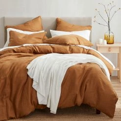 Deals ❤️ HiEnd Accents 100% French Flax Linen Duvet Cover Set, 3PC Caramel ⭐ -HiEnd Accents shop HiEnd Accents 10025 French Flax Linen Duvet Cover Set2C 3PC 4