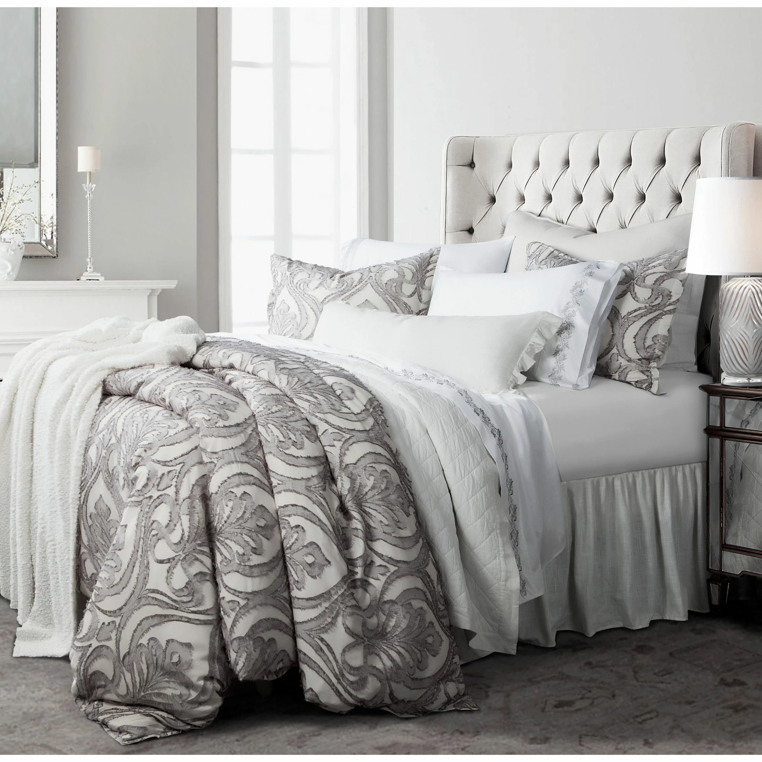 Best deal 😀 HiEnd Accents 3 Pc Nicole Damask Duvet Set, Super Queen Gray 👏 3 Best deal 😀 HiEnd Accents 3 Pc Nicole Damask Duvet Set, Super Queen Gray 👏