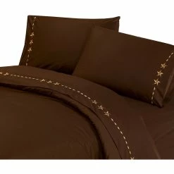 Outlet 😍 HiEnd Accents 350 Thread Count Embroidered Star Bed Sheet Set Chocolate ⭐