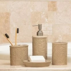 Hot Sale 😀 HiEnd Accents Savannah Ceramic Countertop Bathroom Set, 4PC Red 💯