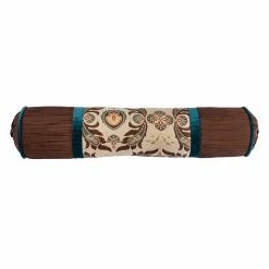 Hot Sale 🎁 HiEnd Accents Bolster Pillow With Turquoise Velvet Details, 8Dx36 🔔