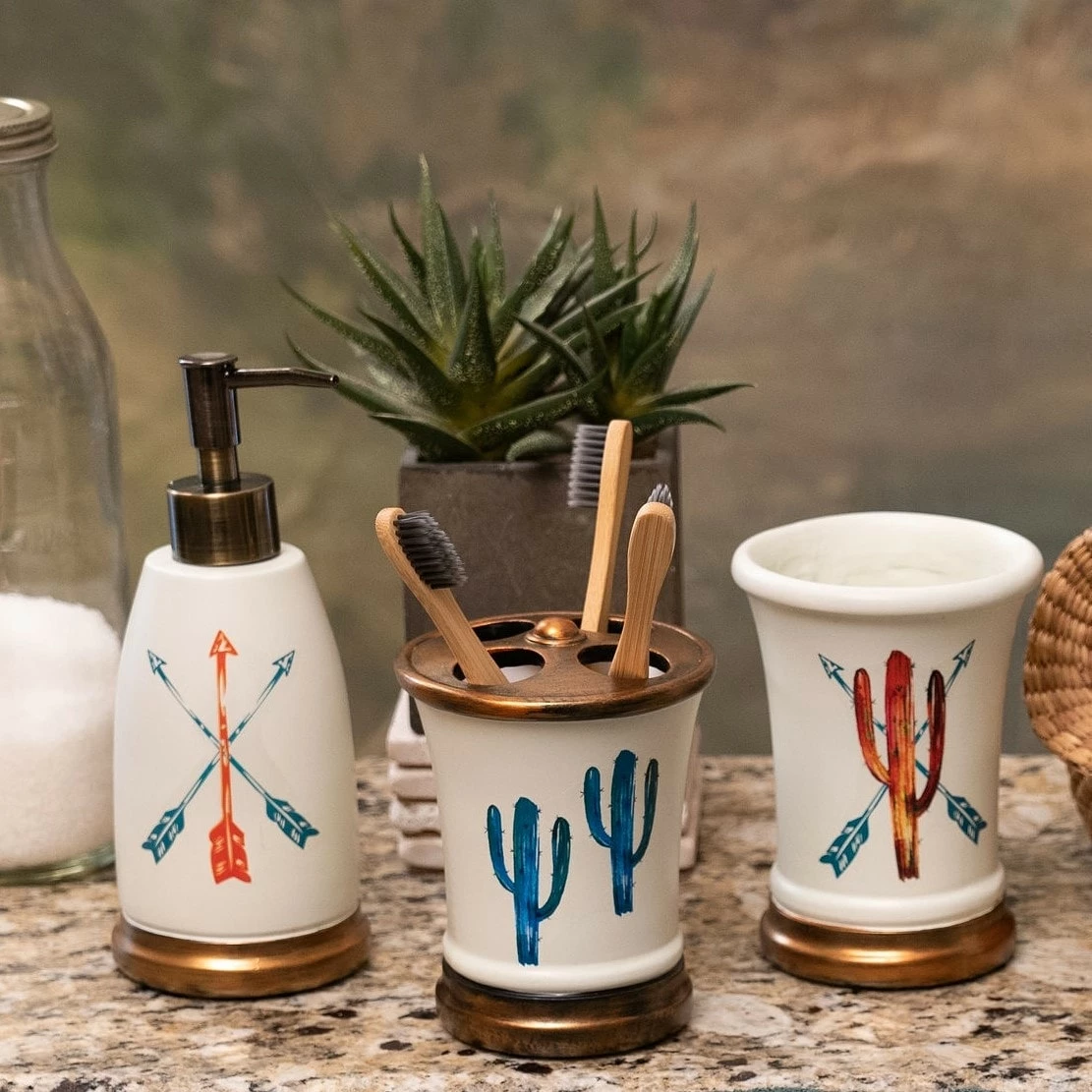 Brand new ⭐ HiEnd Accents Bright Cactus 3 Piece Bath Accessory Set ✔️ 3 Brand new ⭐ HiEnd Accents Bright Cactus 3 Piece Bath Accessory Set ✔️