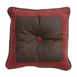Flash Sale 🥰 HiEnd Accents Brown Faux Leather And Red Plaid 18-inch Square Throw Pillow 🎁