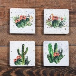 Promo 🧨 HiEnd Accents Cactus Blooms Coasters, Set Of 4 🌟