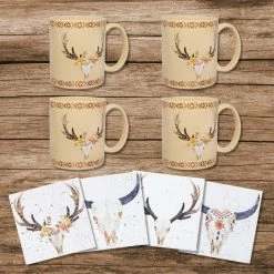 Best Sale 👏 HiEnd Accents Desert Skull Bohemian Mug And Coaster 8 PC Set 👍