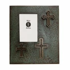 Wholesale 🔥 HiEnd Accents Distressed Three Crosses Frame (EA), 4X6 Turquoise 😀