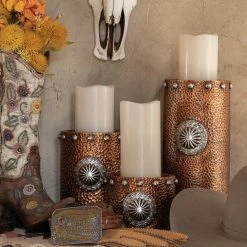 Budget 🌟 HiEnd Accents Faux 🔨 Hammered Copper With Concho Candle Holder 3pc Set 🧨 -HiEnd Accents shop HiEnd Accents Faux hammered copper with concho candle holder 3pc set 1