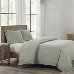 Cheap 🛒 HiEnd Accents Hera Washed Linen Flange Duvet Cover Set, 3PC Sage ❤️ -HiEnd Accents shop HiEnd Accents Hera Washed Linen Flange Duvet Cover Set2C 3PC 6
