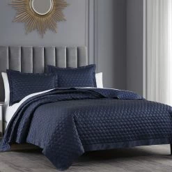 Hot Sale 🔥 HiEnd Accents High Shine Satin Quilt, 1PC Navy 😍 -HiEnd Accents shop HiEnd Accents High Shine Satin Quilt2C 1PC 10