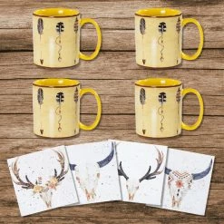 Discount ⭐ HiEnd Accents Large Arrow Bohemian Mug And Desert Skull Coaster 8 PC Set 😍