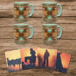 Wholesale 🔥 HiEnd Accents Mesa Southwestern Mug And Cowboy Sunset Coaster 8 PC Set 😀