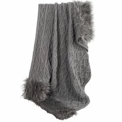 Best reviews of ✔️ HiEnd Accents Nordic Cable Knit Throw With Faux Mongolian Fur Trim, 50x80 Grey 🤩