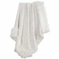 Outlet 🔔 HiEnd Accents Nordic Cable Knit Throw With Faux Mongolian Fur Trim, 50x80 White 💯