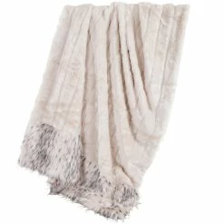 Buy ✨ HiEnd Accents Oversized White Faux Mink Throw With Faux Snow Leopard Fur Detail, 50x80 White 😍