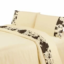 Promo ⭐ HiEnd Accents Printed Cowhide Bed Sheet Set Chocolate 💯