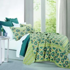 Outlet 💯 HiEnd Accents Salado Green/ Blue Cotton Quilt Set ⌛