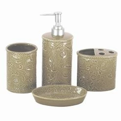 Hot Sale 😀 HiEnd Accents Savannah Ceramic Countertop Bathroom Set, 4PC Red 💯 -HiEnd Accents shop HiEnd Accents Savannah Ceramic Countertop Bathroom Set2C 4PC 2