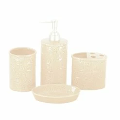 Hot Sale 😀 HiEnd Accents Savannah Ceramic Countertop Bathroom Set, 4PC Red 💯 -HiEnd Accents shop HiEnd Accents Savannah Ceramic Countertop Bathroom Set2C 4PC 5