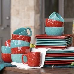 HiEnd Accents shop 20 Outlet ๐ HiEnd Accents Savannah Ceramic Dinnerware Set, 16PC Turquoise ๐