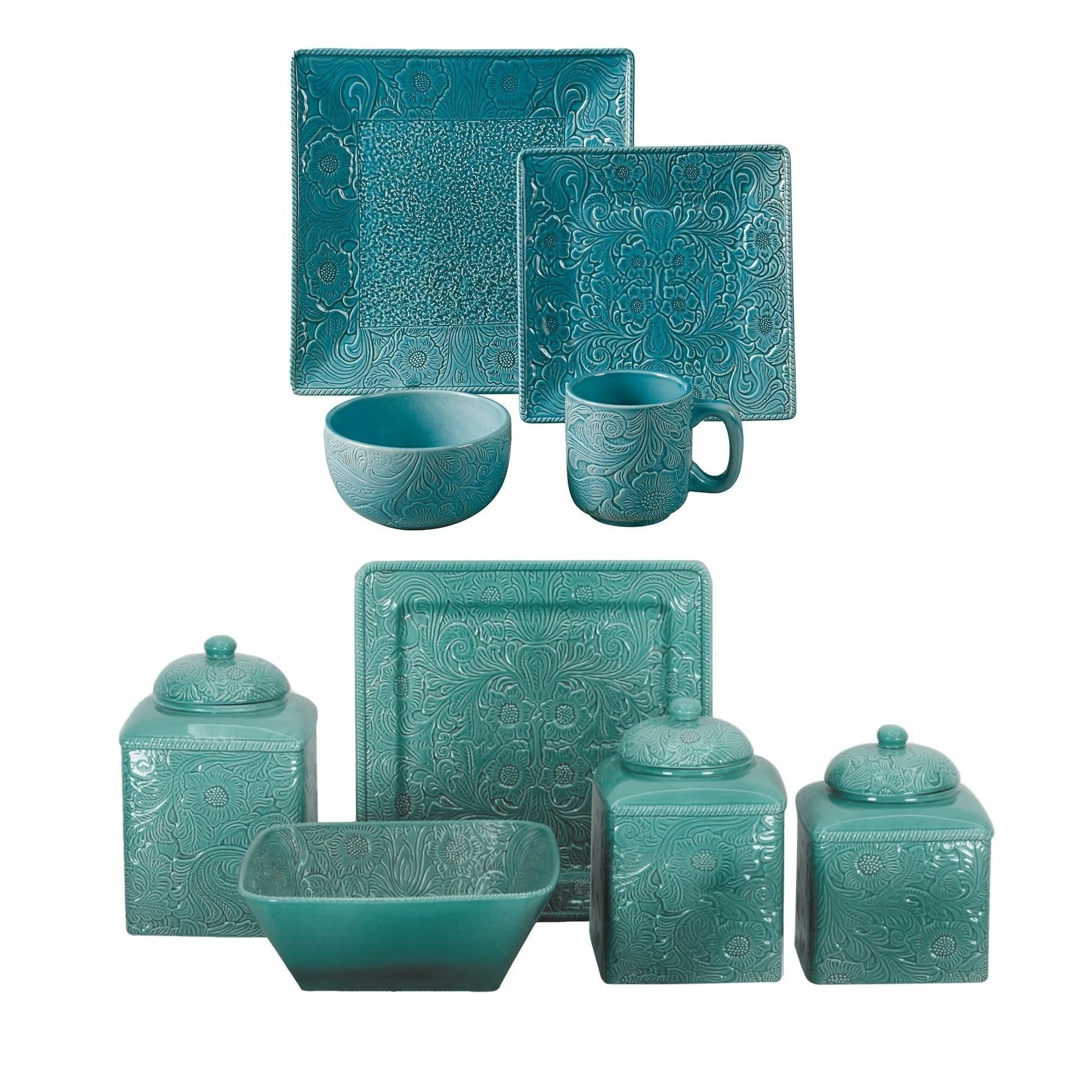 Best Sale π HiEnd Accents Savannah Western Dinnerware & Canister Set, 21PC Turquoise π 5 Best Sale π HiEnd Accents Savannah Western Dinnerware & Canister Set, 21PC Turquoise π - Image 3