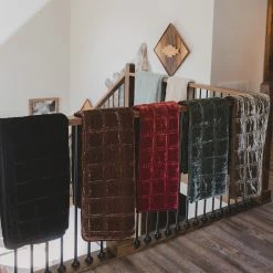 Outlet 𧨠HiEnd Accents Stella Faux Silk Velvet Double Box Stitch Throw, 50"x60" Green Ochre π₯