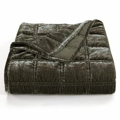 Outlet 🧨 HiEnd Accents Stella Faux Silk Velvet Double Box Stitch Throw, 50"x60" Green Ochre 🔥 -HiEnd Accents shop HiEnd Accents Stella Faux Silk Velvet Double Box Stitch Throw2C 5022x6022 6