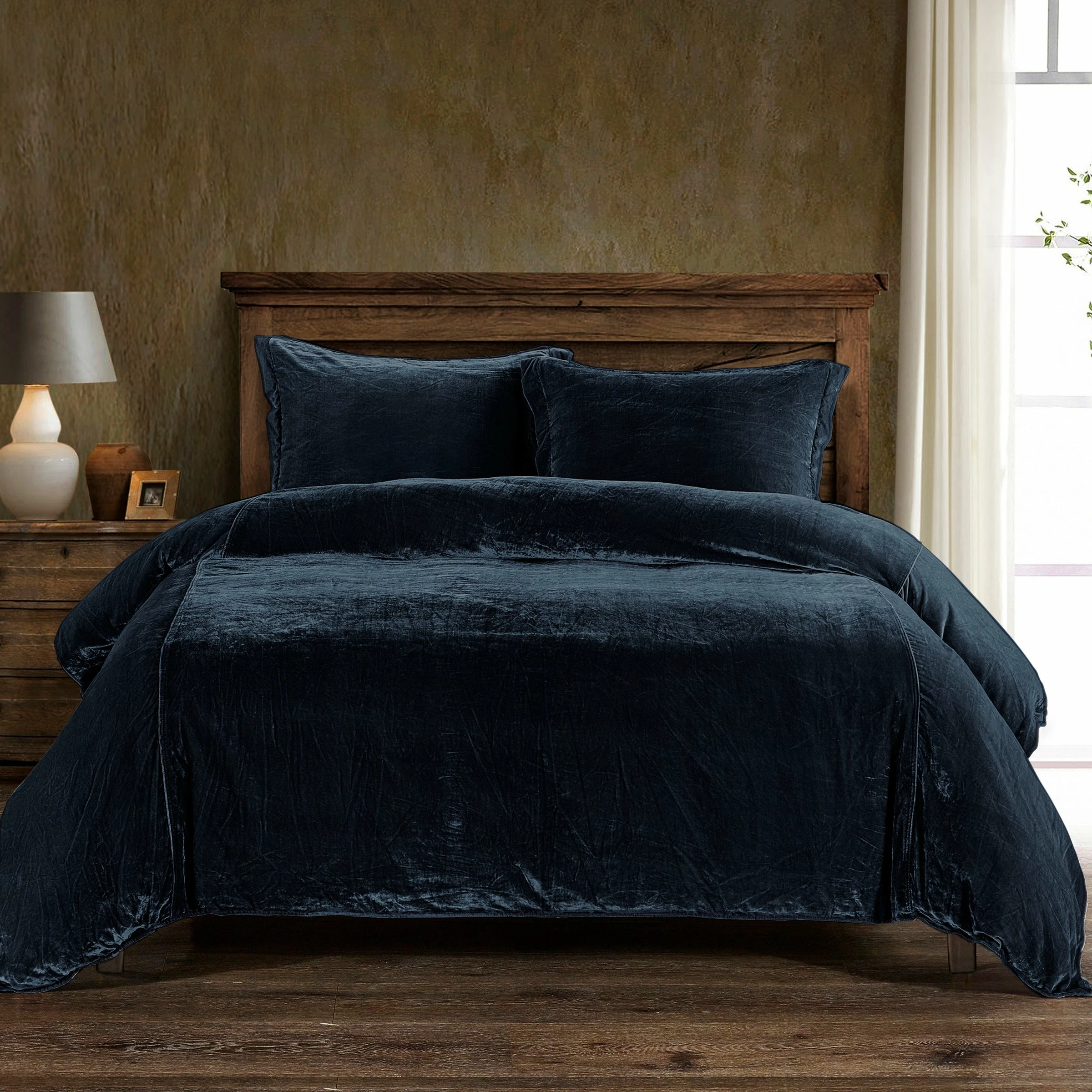 Promo 🧨 HiEnd Accents Stella Faux Silk Velvet Duvet Cover Set, 3PC Stone ✨ 5 Promo 🧨 HiEnd Accents Stella Faux Silk Velvet Duvet Cover Set, 3PC Stone ✨ - Image 3