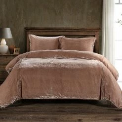 HiEnd Accents shop 22 Promo ๐งจ HiEnd Accents Stella Faux Silk Velvet Duvet Cover Set, 3PC Stone โจ