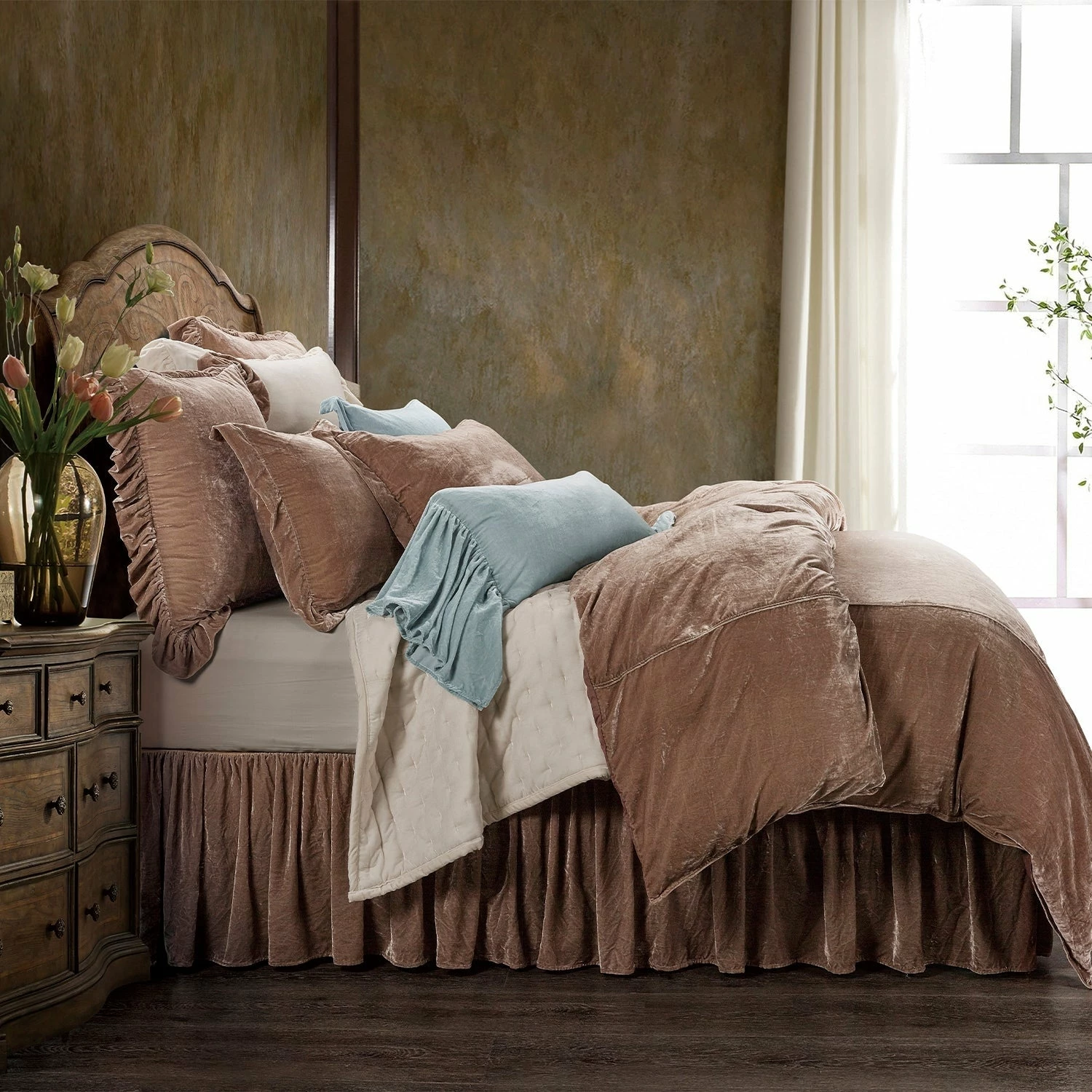 Promo 🧨 HiEnd Accents Stella Faux Silk Velvet Duvet Cover Set, 3PC Stone ✨ 13 Promo 🧨 HiEnd Accents Stella Faux Silk Velvet Duvet Cover Set, 3PC Stone ✨ - Image 11