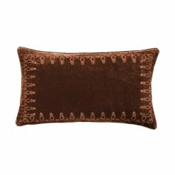 Outlet ๐คฉ HiEnd Accents Stella Faux Silk Velvet Embroidered Lumbar Pillow, 14"x24" Dusty Rose โ๏ธ