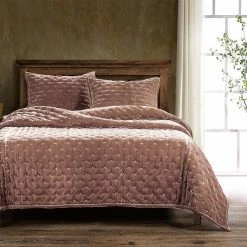 Coupon 🥰 HiEnd Accents Stella Faux Silk Velvet Quilt Set, 3PC Slate ✨