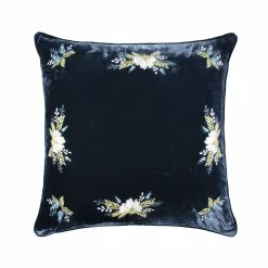 Promo 😀 HiEnd Accents Stella Western Floral Embroidered Faux Silk Velvet Pillow Midnight Blue 🎁 -HiEnd Accents shop HiEnd Accents Stella Western Floral Embroidered Faux Silk Velvet Pillow 4