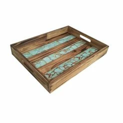 Coupon 😉 HiEnd Accents Wooden Tray With Turquoise Inlay 🛒