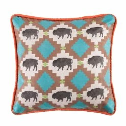 Cheap 🧨 HiEnd Accents Multi Buffalo Design Pillow With Embroidery Details, 18x18 🧨