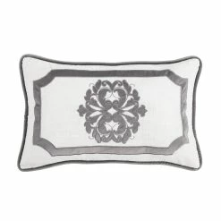 Brand new 😍 HiEnd Accents Oblong Linen Pillow With Velvet Embroidery, 16x26 Gray 🎁