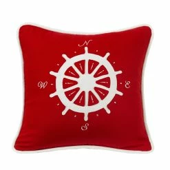 Outlet 🛒 HiEnd Accents Red Pillow With Compass Applique, 18X18 🔥