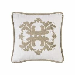 Discount 🥰 HiEnd Accents Square Linen Pillow With Velvet Embroidery, 18x18 Oatmeal 🛒