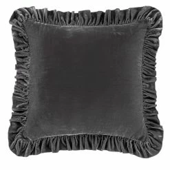 Promo 😉 HiEnd Accents Stella Faux Silk Velvet Ruffled Euro Sham, 27"x27" Midnight Blue 🧨 -HiEnd Accents shop Stella Faux Silk Velvet Euro Sham 3