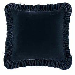 Promo 😉 HiEnd Accents Stella Faux Silk Velvet Ruffled Euro Sham, 27"x27" Midnight Blue 🧨 -HiEnd Accents shop Stella Faux Silk Velvet Euro Sham 7
